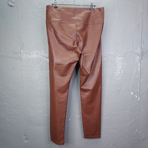 BAGATELLE Faux Leather Pants Women's L Tan Brown Stretch High Rise Pull On Lined - Picture 4 of 11